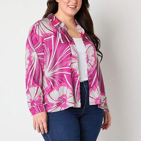 Bold Elements Womens Long Sleeve Regular Fit Button-Down Shirt, 2x, Pink