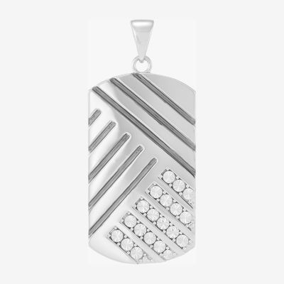 Mens Sterling Silver Rectangular Pendant Necklace