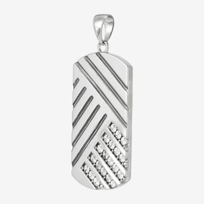 Mens Sterling Silver Rectangular Pendant Necklace