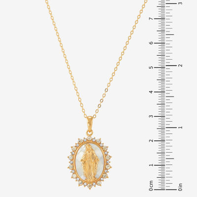 Religious Jewelry Miraculous Medal Womens White Mother Of Pearl 14K Gold Over Silver Oval Pendant Necklace