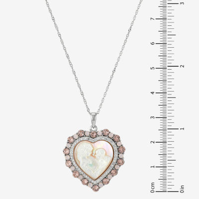 Womens Mother Of Pearl Sterling Silver Heart Pendant Necklace