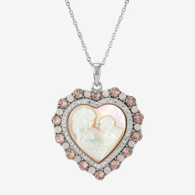 Womens Mother Of Pearl Sterling Silver Heart Pendant Necklace