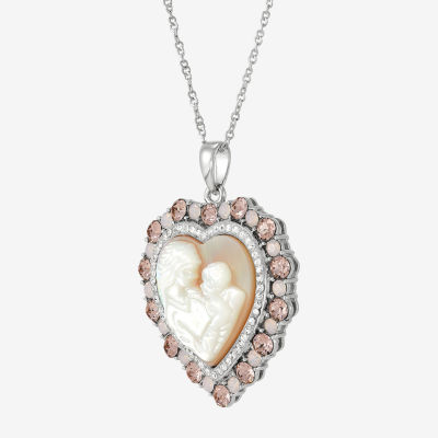 Womens Mother Of Pearl Sterling Silver Heart Pendant Necklace