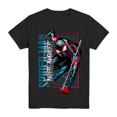 Little & Big Boys Miles Morales Crew Neck Short Sleeve Spiderman Graphic T-Shirt