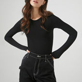 Forever 21 Technical Seamless Womens Crew Neck Long Sleeve Active Crop Top  Juniors, Color: Black - JCPenney