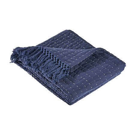 Lr Home Lucy Solid Reversible Throw, One Size, Blue