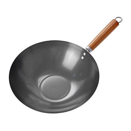 Commercial Chef 12 Inch Carbon With Wood Handle Steel Non-Stick Wok, One Size, Gray