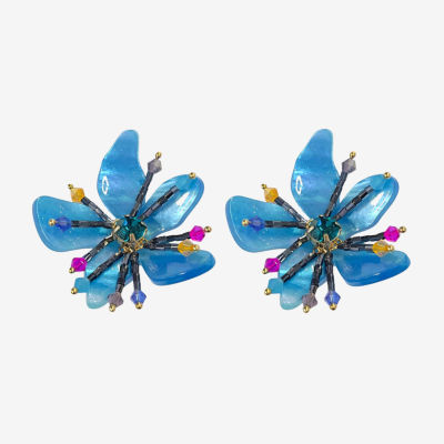 Bijoux Bar Blue Crystal 3 Inch Flower Stud Earrings