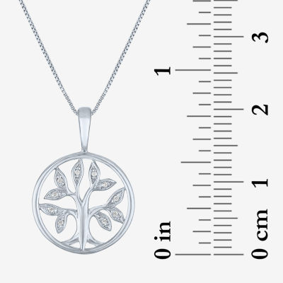 Diamond Accent Tree Of Life (G-H / I1-I2) Womens Diamond Accent Lab Grown White Diamond 10K White Gold Circle Pendant Necklace