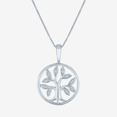 Diamond Accent Tree Of Life (G-H / I1-I2) Womens Diamond Accent Lab Grown White Diamond 10K White Gold Circle Pendant Necklace