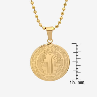 Steeltime St. Benedict Mens 18K Gold Over Stainless Steel Pendant Necklace