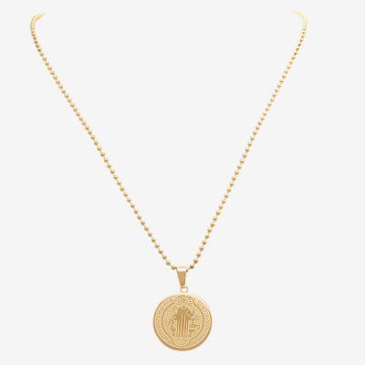 Steeltime St. Benedict Mens 18K Gold Over Stainless Steel Pendant Necklaces