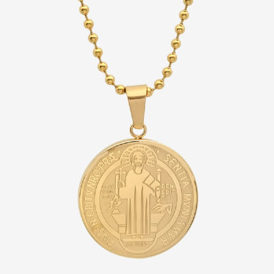 Steeltime St. Benedict Mens 18K Gold Over Stainless Steel Pendant Necklace