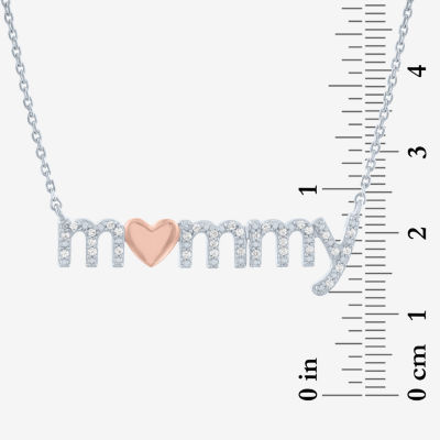 "Mommy" (G-H / I1-I2) Womens 1/10 CT. T.W. Lab Grown White Diamond 14K Rose Gold Over Silver Sterling Silver Heart Pendant Necklace