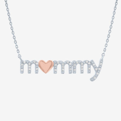 "Mommy" (G-H / I1-I2) Womens 1/10 CT. T.W. Lab Grown White Diamond 14K Rose Gold Over Silver Sterling Silver Heart Pendant Necklace