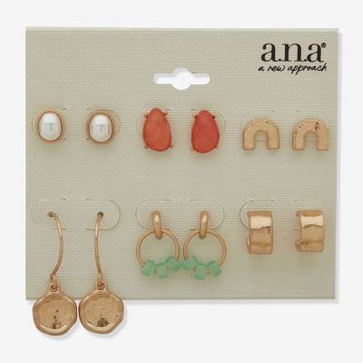 a.n.a Gold Tone Simulated Pearl Gold Tone 6 Pair Earring Set