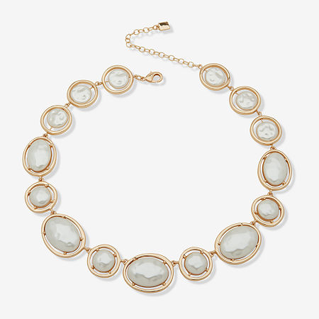 Worthington Gold Tone Coin 17 Inch Cable Oval Collar Necklace, One Size, White