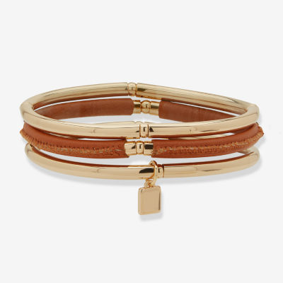 Worthington Gold Tone Cognac Leather Womens 3-pc. Bracelet Set