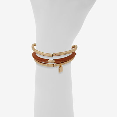Worthington Gold Tone Cognac Leather Womens 3-pc. Bracelet Set