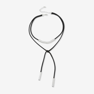 Worthington Silver Tone & Black Cord 17 Inch Rope Y Necklace