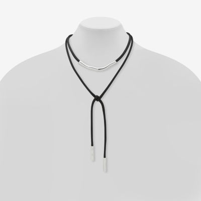 Worthington Silver Tone & Black Cord Womens Silver Tone 17 Inch Y Necklaces