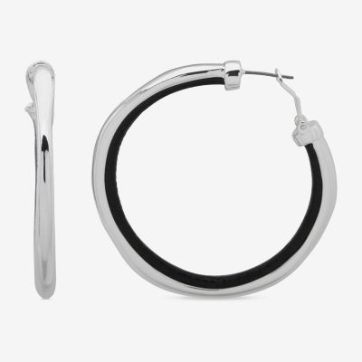Worthington Silver Tone & Black Cord Hoop Earrings