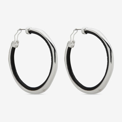 Worthington Silver Tone & Black Cord 58.4mm Hoop Earrings