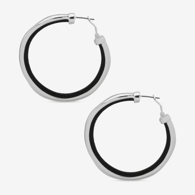 Worthington Silver Tone & Black Cord 58.4mm Hoop Earrings