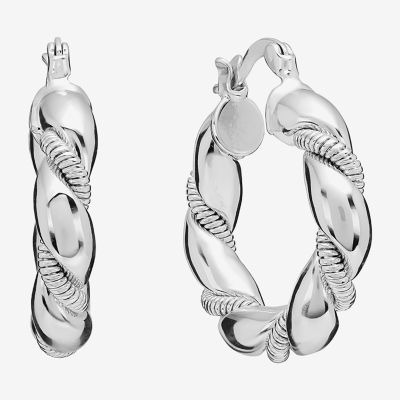 Silver Reflections Twisted Womens 28.1mm Hoop Earrings