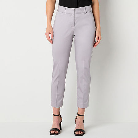 Liz Claiborne Emma Womens Ankle Mid Rise Slim Fit Tall Ankle Pant, 14 Tall, Gray