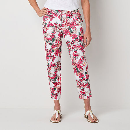 Liz Claiborne Emma Womens Ankle Mid Rise Slim Fit Tall Ankle Pant, 20 Tall, White