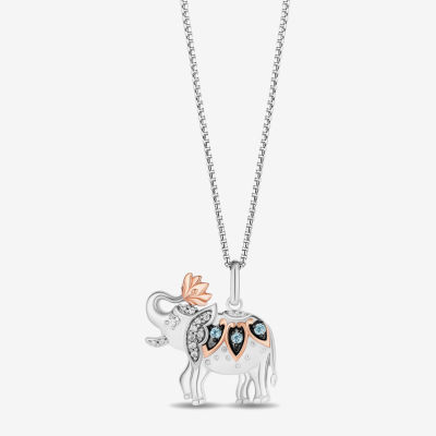 Enchanted Disney Fine Jewelry Womens Diamond Accent Genuine Blue Topaz 14K Rose Gold Over Silver Sterling Silver Pendant Necklaces
