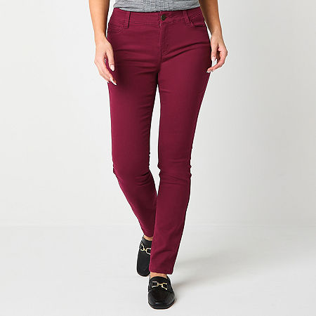 Liz Claiborne Womens Sara Mid Rise Slim Fit, Skinny Leg Jean, 6, Red