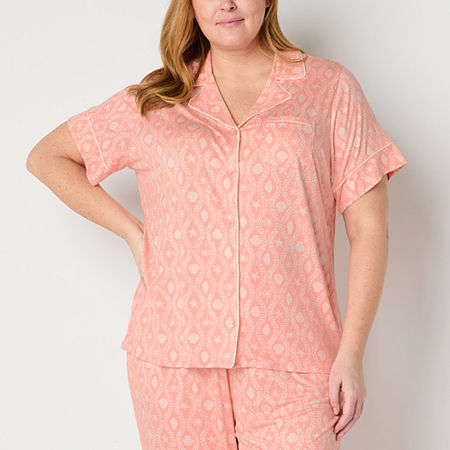 Liz Claiborne Cool and Calm Womens Plus Short Sleeve Pajama Top