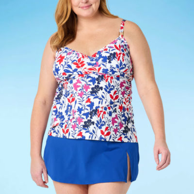 Liz Claiborne Lined Floral Tankini Swimsuit Top Plus