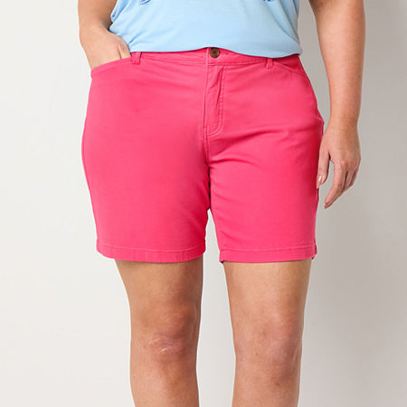 St. John's Bay Womens Mid Rise Chino Short-Plus, 18w, Pink