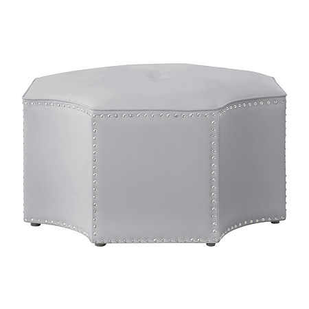 Nicole Miller Fiorella Upholstered Ottoman, One Size, Silver