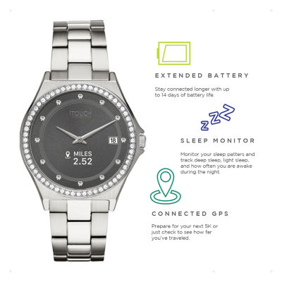 iTouch Connected for Women: Crystal Case with Silver Metal Strap Hybrid Smartwatch (32mm) 13887S-51-D28