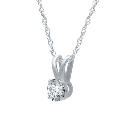 Womens 1 CT. Natural White Diamond 10K White Gold Round Pendant Necklace