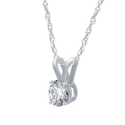 Womens 1/ CT. Natural White Diamond 10K White Gold Round Pendant Necklaces