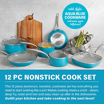 NEW 7 Piece Cookware Set Aqua Blue Pots Pans Home Kitchen Cooking