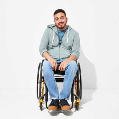 mutual weave Mens Easy-on + Easy-off Seated Wear Adaptive Stretch Fabric Straight Leg Jean