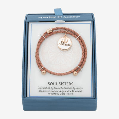 Sparkle Allure Pink Leather Coil Soul Sister Womens Cubic Zirconia 18K Gold Over Brass Wrap Bracelet