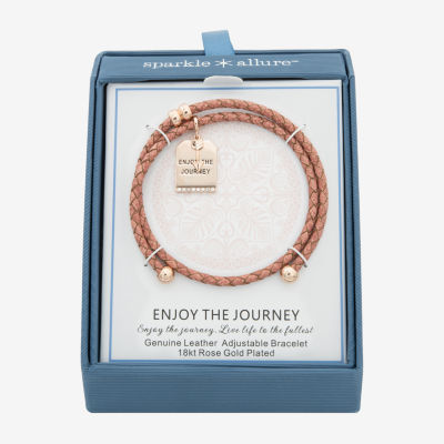 Sparkle Allure Pink Leather Coil Womens Cubic Zirconia 18K Rose Gold Over Brass Wrap Bracelet