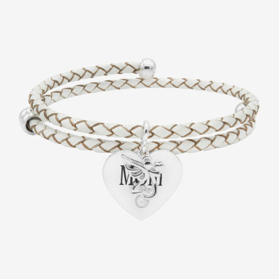 Sparkle Allure White Leather Coil Mom Womens Cubic Zirconia Pure Silver Over Brass Wrap Bracelet