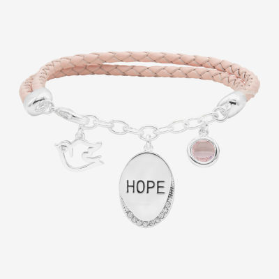 Sparkle Allure Pink Leather Hope Dove Womens Cubic Zirconia Pure Silver Over Brass Round Charm Bracelet