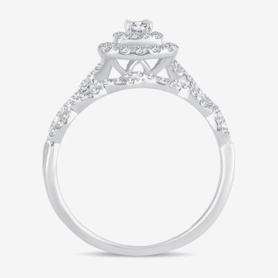 Womens 1/2 CT.T.W. Natural Diamond 10K or 14K White Gold Cushion Halo Bridal Set