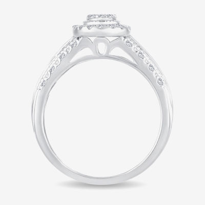 Womens 1/2 CT.T.W. Natural Diamond 10K or 14K White Gold Pear Side Stone Halo Engagement Ring