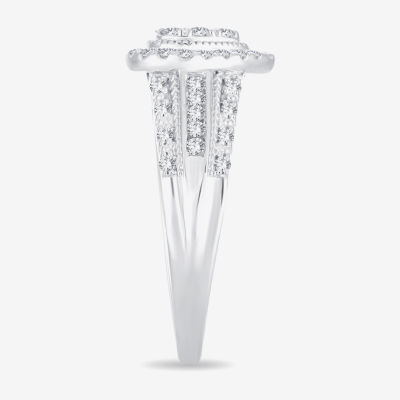 Womens 1/2 CT.T.W. Natural Diamond 10K or 14K White Gold Pear Side Stone Halo Engagement Ring