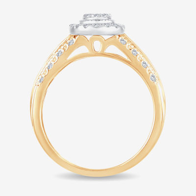 Womens 1 CT.T.W. Natural Diamond 10K or 14K Gold Pear Side Stone Halo Engagement Ring